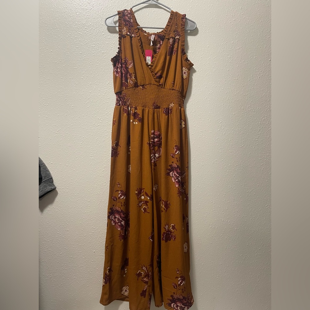 Brown Floral Fall Holiday Jumpsuit